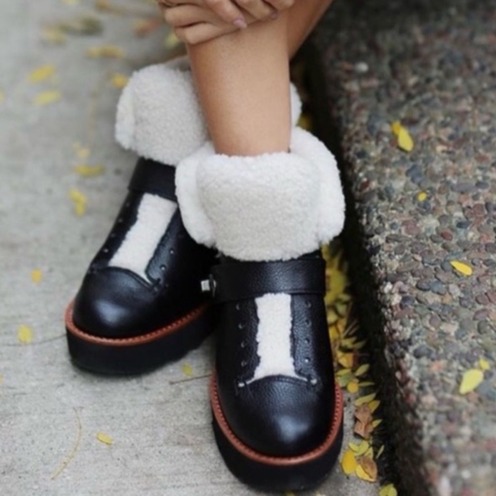Coach Urban Hiker Cozy Black and Cream Boots